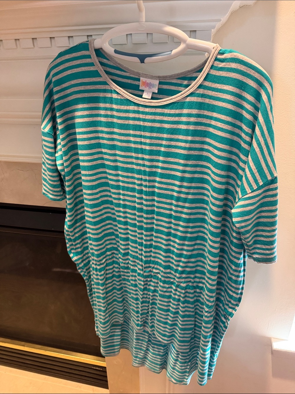LuLaRoe Teal & White Striped Girls' Short Sleeve Top